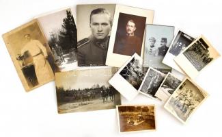 cca 1918-1945 13 db katonai fotó, fotólap, vizitkártya katona sír, lovasok, kitüntetések