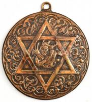 Judaika bronz plakett, Mózes és a Tízparancsolat és Dávid csillag ábrázolással d: 10 cm