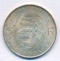 1947. 5Ft Ag "Kossuth" T:1,1- kis patina Adamo F8.1