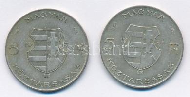 1947. 5Ft Ag "Kossuth" (2x) T:2-,3 patina Adamo F8.1