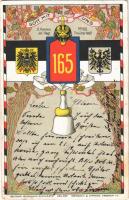 1902 "Gott mit uns" 5. Hannoversches Infanterie-Regiment Nr. 165 / German military art postcard, coat of arms. Deutsche Compagnie-Postkarte. Steinbach & Strache Art Nouveau, litho (apró szakadás / tiny tear)