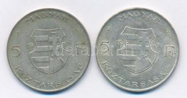 1947. 5Ft Ag "Kossuth" (2x) T:2-,3 patina Adamo F8.1
