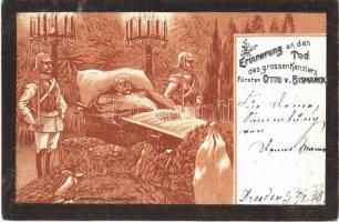 1898 Zur Erinnerung an den Tod des grossen Kanzlers Fürsten Otto v. Bismarck / death of Bismarck, memorial postcard, obituary. E. A. Schwerdtfeger & Co. litho (EB)