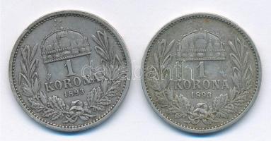 1893KB 1K Ag "Ferenc József" (2x) T:2-,3 Adamo K5