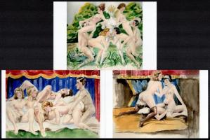 cca 1930 Lányok partiban, erotikus rajzok egy korabeli festő vázlatfüzetéből, 6 db fényképmásolat ma...