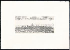 Jelzés nélkül: Bologna látképe. Rézkarc, papír. 7,5x17 cm