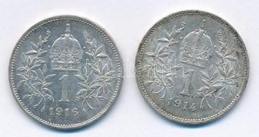 Ausztria 1914-1916. 1K Ag "Ferenc József" (2xklf) T:1-,2 patina Austria 1914-1916. 1 Coron...