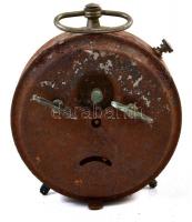 DRGM DRPA jelzésű antik vekker, megviselt rozsdás állapotban, egyik mutató leesett. d: 10 cm