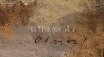 Olgyay Ferenc (1872-1939): Vaddisznók a hóban. Olaj, vászon, jelzett. Sérült dekoratív keretben, 60x...