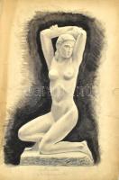 Melczer Jenő: Női szobor. Ceruza, papír. Jelzett. 32x44 cm