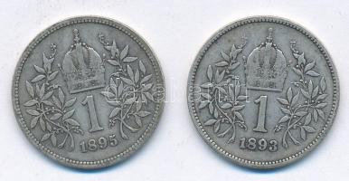Ausztria 1893-1895. 1K Ag "Ferenc József" (2x) T:3 Austria 1893-1895 1 Corona Ag "Fra...