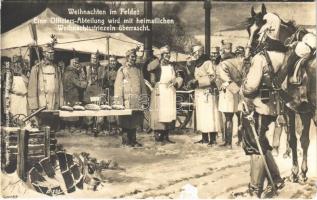 Weihnachten im Felde. Eine Offiziers-Abteilung wird mit heimatlichen Weihnachtsstriezeln überrascht / WWI Austro-Hungarian K.u.K. military art postcard, Christmas (EM)