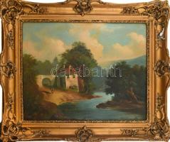 Jelzés nélkül, feltehetően a XIX. sz. festő alkotása: Vízparton. Olaj, vászon, restaurált. Sérült, d...