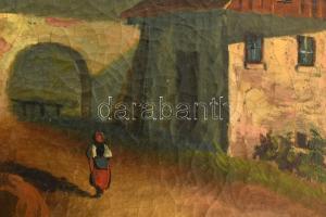 Jelzés nélkül, feltehetően a XIX. sz. festő alkotása: Vízparton. Olaj, vászon, restaurált. Sérült, d...