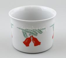 Zsolnay karácsonyi mintás porcelán edény, matricás, jelzett, ragasztónyommal (egyébként hibátlan). m: 11 cm, d: 14,5 cm