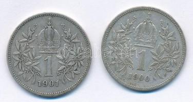 Ausztria 1900-1901. 1K Ag "Ferenc József" (2xklf) T:2-,3 Austria 1900-1901. 1 Corona Ag &q...