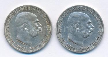 Ausztria 1912. 1K Ag Ferenc József (2x) T:2 Austria 1912. 1 Corona Ag Franz Joseph (2x) C:XF Krause KM#2820