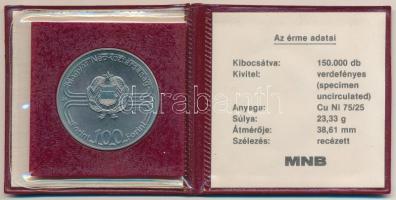 1982. 100Ft Cu-Ni "Labdarúgó világbajnokság 1982" műbőr tokban, tanúsítvánnyal T:BU Adamo ...