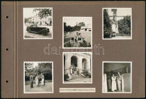 1935 Autós kirándulás Tatatóvárosba és Dióspusztára, 9 db vintage fotó, közös albumlapon, kétoldalas...