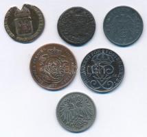 6db-os érme tétel, benne Ausztria 1816O 1/4kr Cu + 1893. 10h Ni, Belgium 1835. 2c Br, Német Harmadik...