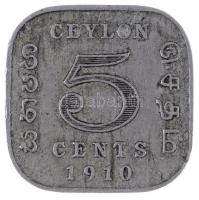 Ceylon 1910. 5c Cu-Ni T:2-  Ceylon 1910. 5 Cents Cu-Ni T:VF  Krause KM#103