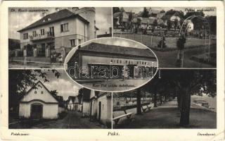 1940 Paks, Tavasz utcai présházsor, Iparos székház, Dunai park, Erzsébet sétatér és uszoda, Kiss Pál utóda üzlete és saját kiadása (EB)