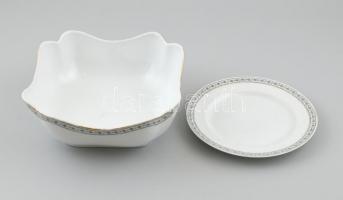 XX. század első fele: Pirkenhammer csehszlovák porcelán tál és tányér, kézzel festett, jelzett, kopásokkal, a tányéron kis lepattanásokkal, d: 22,5 cm és 20 cm