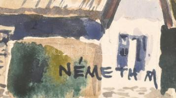 Németh Mátyás (1939-): Házsor. Akvarell, papír, jelzett. Dekoratív üvegezett fa keretben, 15x22 cm