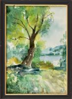 Gott jelzéssel: Vízpart. Akvarell, papír, üvegezett fa keretben, 30x21 cm