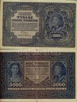 Lengyelország 1919-20. 5M, 20M (2x), 100M, 1000M (2x), 5000M + 1929. 50Zl + 1934. 100Zl T:II/III,III...