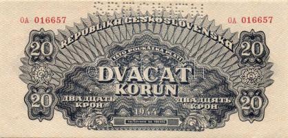 Csehszlovákia 1944. 20K, 500K "Specimen" perforációval T:I,I-