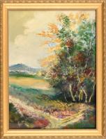 Gott jelzéssel: Erdőszéle. Olaj, farost, dekoratív fa keretben, 40x30 cm