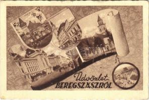 Beregszász, Beregovo, Berehove; mozaiklap / multi-view postcard (kis szakadás / small tear)