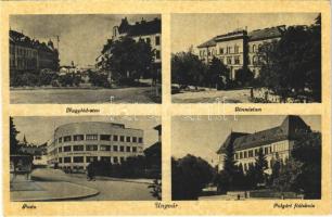 Ungvár, Uzshorod, Uzhhorod, Uzhorod; Nagyhíd utca, Gimnázium, Posta, Polgári fiúiskola / street view, grammar school, post office, boys school