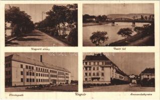 Ungvár, Uzshorod, Uzhhorod, Uzhorod; Ung-parti sétány, Vasúti híd, Törvényszék, Szamovolszky utca / Uzh riverside, promenade, railway bridge, court, street view