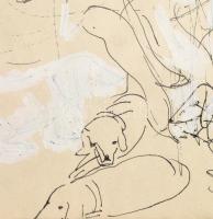 Demjén Attila (1926-1973): Kutyasétáltatók, Róma, 1962. Tus, papír, jelzett. Kétoldalas mű, hátoldal...