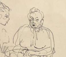 Demjén Attila (1926-1973): Kutyasétáltatók, Róma, 1962. Tus, papír, jelzett. Kétoldalas mű, hátoldal...