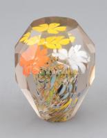 Muránói üveg virágos levélnehezék, apró csorbákkal, kopásokkal, m: 10 cm