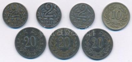 Ausztria 1916-1918. 2h Fe (3xklf) + 1916. 10h Cu-Ni + 1916-1918. 20h Fe (3xklf) IV. Károly összes osztrák forgalmi érméje T:2-3 Ausztria 1916-1918. 2 Heller (3xdiff) + 1916. 10 Heller Cu-Ni + 1916-1918. 20 Heller Cu-Ni (3xdiff) All Austrian circulating coins of Karl IV C:XF-F Krause KM#2824, KM#2825, KM#2826