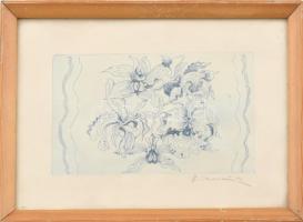Olvashatatlan jelzéssel: Virágok. Rézkarc, papír. Üvegezett fa keretben. 10x16,5 cm