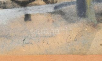 Vágfalvi Ottó (1925-2015): Balaton. Vegyes technika, papír, jelezve jobbra lent (halványan), üvegeze...