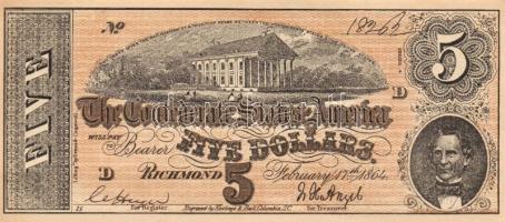 Amerikai Konföderált Államok 1864. 5$ facsimile kiadás T:II+ Csak egyszer hajtva!