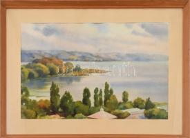 Edvi Illés Panni (1897-1978): Dunakanyar. Akvarell, papír, jelzett, üvegezett fa keretben, 36,5×54 cm