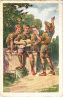 Daltól hangos erdő, mező, berek. Rigler József Ede kiadása R.J.E. 8010. / Hungarian boy scout art postcard (EB)