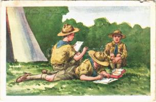 1947 Levél a táborból. Rigler József Ede kiadása R.J.E. 8003. / Hungarian boy scout art postcard (b)