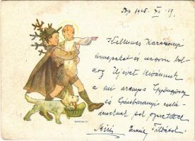 1945 Cserkész Karácsonykor. Kiadja Márton L. műterme / Hungarian boy scout art postcard, Christmas s: Márton L. (fl)
