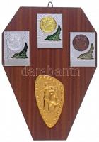 1968. "120 éves a szabadságharc - Pákozd - 1968" fém lemezplakett (~115x68mm) + 3xklf fém díjplakett első, második és harmadik helyezett számára (55x75mm), mind a 4db plakett egy fából készült alaphoz rögzítve, amely akasztóval rendelkezik (~210x290x21mm) T:1-