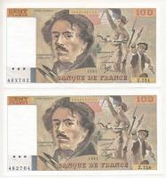 Franciaország 1987. 100Fr (2x) egyugrásos sorszámkövetők T:III  France 1987. 100 Francs (2x) sequential serials with one leap C:F  Krause 154.c