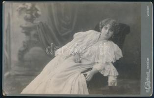 1907 Hölgy pamlagon, keményhátú fotó Dajkovits verseci műterméből, 13×21 cm