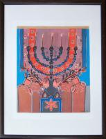 Gergely Nóra (1956-): Menóra; tempera-akril, papír; szignált, keretben 30x42 cm